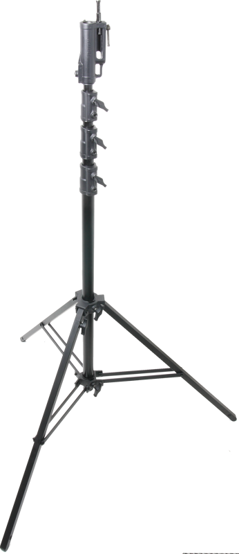 The Kupo Black Master High Cine Stand is designed to hold loads up to 40kg at a maximum working height of 4.45m using a 3 riser
