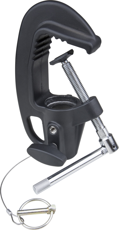 Kupo TV Junior C Clamp w/Tommy Bar. Has a built-in Junior receiver and is supplied with a Tommy bar to improve locking power. Great for hanging lights in T.V. studios and theaters or off truss.
