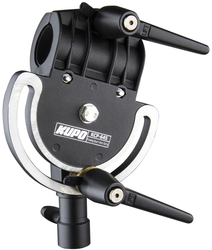 Kupo pivoting clamp is constructed with solid aluminum die-casting &amp a plastic cardboard insert which can fit a wider tubing size from 30-35mm diameter boom.