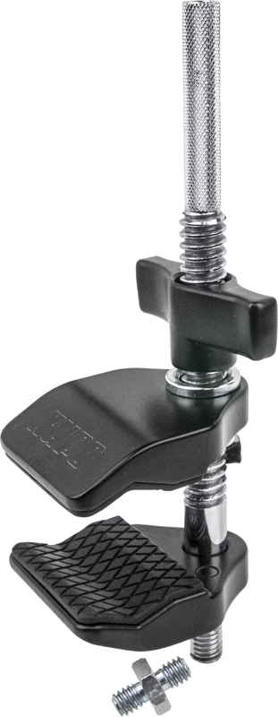 Kupo Mini Viser Clamp with 2" Jaw and 1/4"-20F and 3/8"-16 threaded male stud on the bottom jaw. Added grove design allows keeps the jaws aligned while positioning.