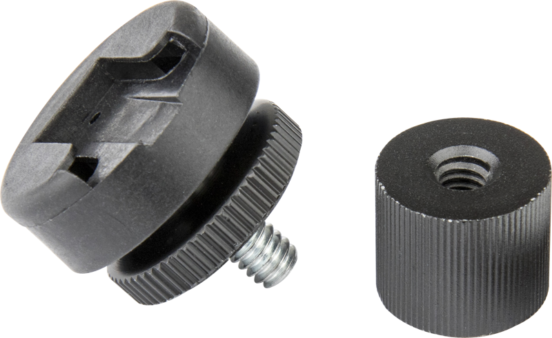 The Kupo Cold Shoe Mount with 1/4" Thread cold shoe is made from injection molded plastic to prevent electrical contact. It comes with a 1/4-20" screw with a thumb wheel to secure in place.