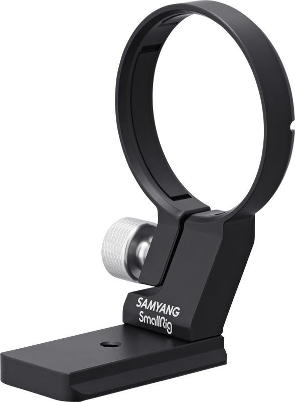 The Samyang Tripod Mount Ring facilitates a quick change between vertical and horizontal positions thanks to its rotatable function The tripod mount comes with a flexible Arca Swiss dovetail that fits most camera tripods.