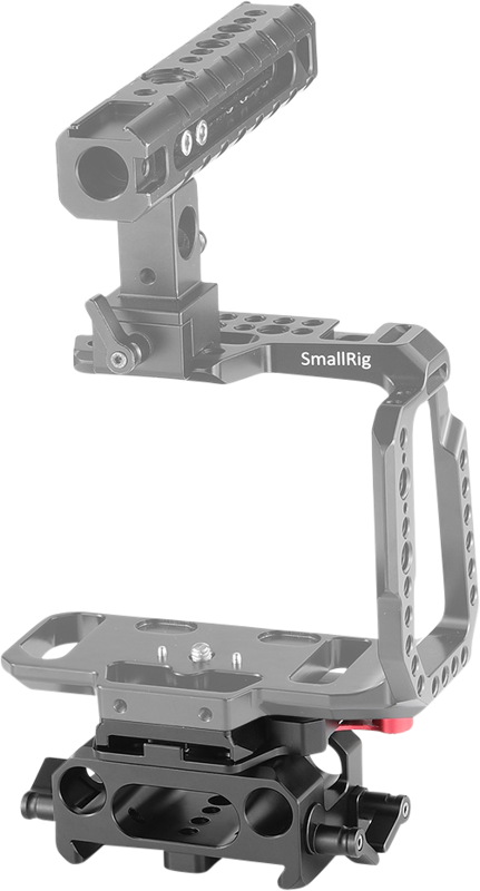 A BlackMagic dedicated baseplate that provides 15mm rail support at 85mm rod height.