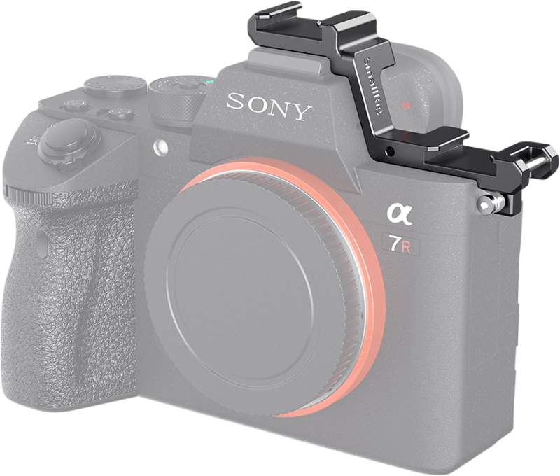 Features two cold shoes for mounting small devices like a microphone or a LED light