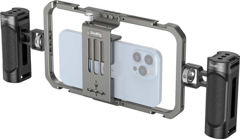 Provides a lightweight solution to phone vlogging and live streaming. The kit includes a universal phone cage