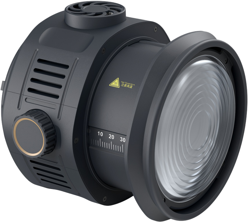 It allows more accurate flooding and spotting light onto any given object or scene. The innovative design of a high-transmittance Fresnel lens with a diameter of 150mm and a built-in reflector brings 10 times more output