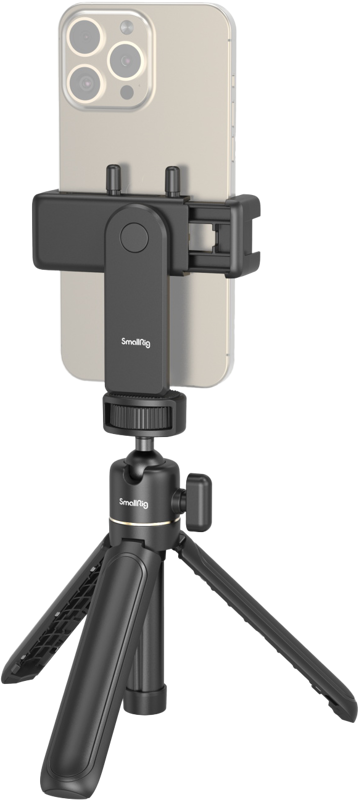 Composed of a tabletop telescoping tripod and a smartphone holder. This compact and portable kit has an impressive load-bearing capacity of 1.5kg. Combines the functions of a tripod and selfie stick. Compact and portable.