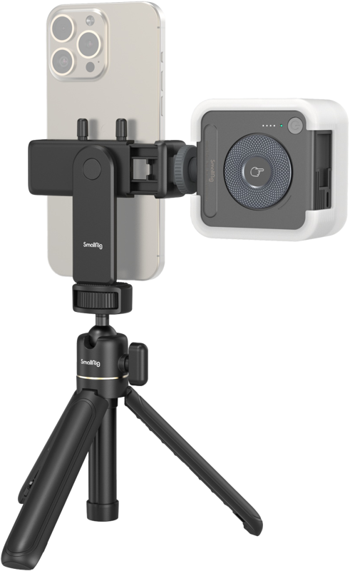 Composed of a tabletop telescoping tripod