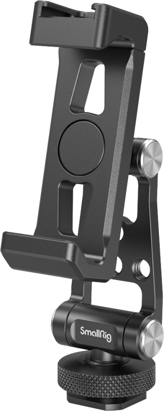 Can be mounted on the top of the camera with one 1/4"-20 screw and supports phones with a width of 57-88mm