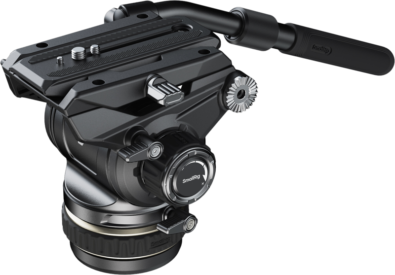 A professional fluid head to facilitate video shooting. The fluid head features an adjustable 6-step counterbalance system. When the height of the gravitational center is 55mm