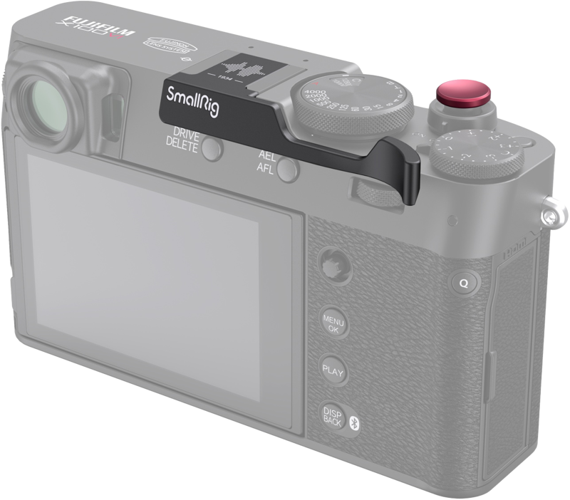 Designed to enhance the grip and improve safety when holding the camera with one hand. The thumb grip is easily installed by sliding into the camera hot shoe.