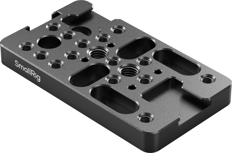 A versatile universal mounting plate equipped with numerous 1/4"-20 and 3/8"-16 standard holes