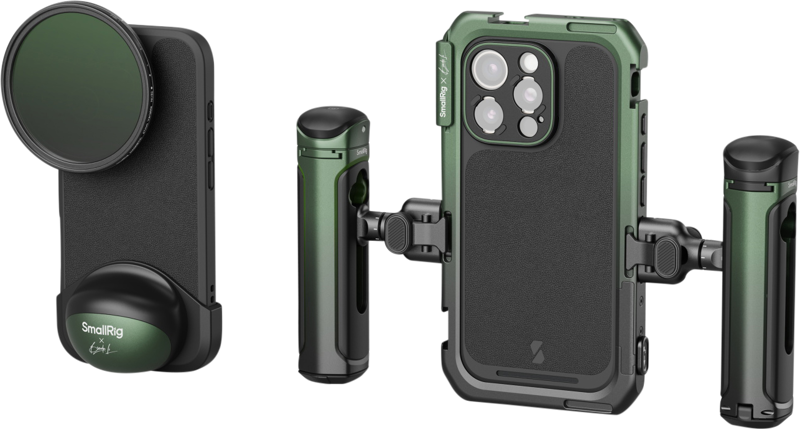 A professional dual-handheld shooting solution designed by SmallRig and Brandon Li specifically for the iPhone 16 Pro Max. This kit aims to assist in achieving professional-level video recording
