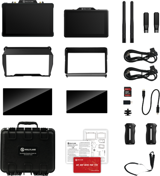 This kit pairs the Pyro 5 (5.5″) and Pyro 7 (7″) into a versatile TX/RX monitoring solution. Both models offer 2.4/5 GHz dual‑band transmission