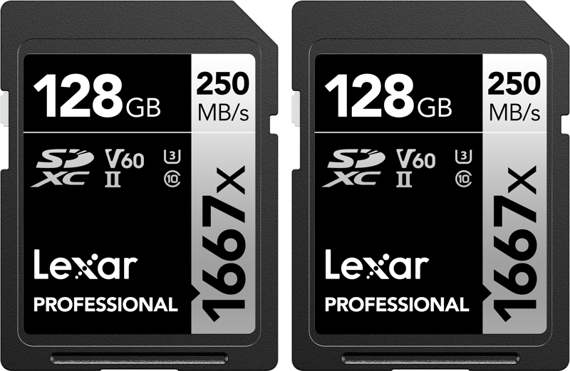 UHS II / U3 Class SD card designed for high-speed capture of high-quality images and extended lengths of 1080p full-HD