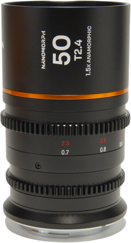 The Laowa Nanomorph 50mm T2.4 1.5X S35 (Amber) is a compact and lightweight anamorphic cine lens designed for Super35 cinema cameras. Offering a 1.5x anamorphic squeeze