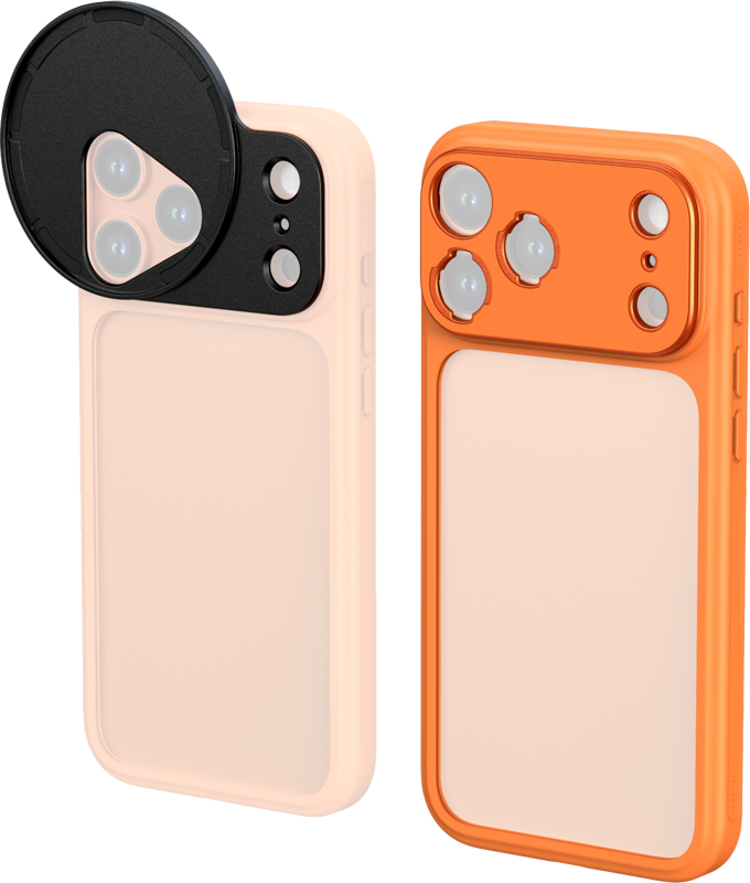 An ingenious phone case that seamlessly integrates with the optical ecosystem for visual creation. The phone case features a hollowed-out back panel design