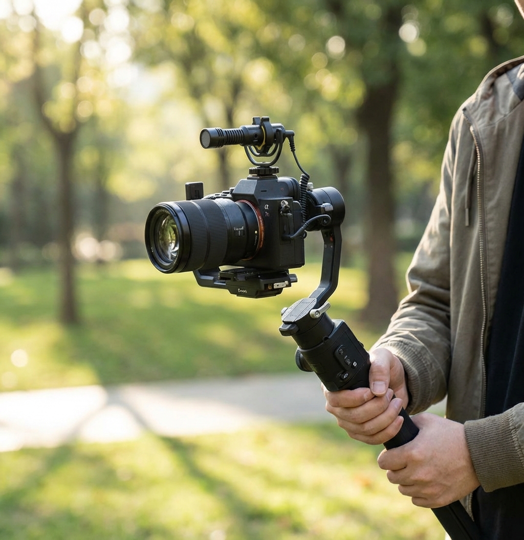 On-camera mic on gimbal