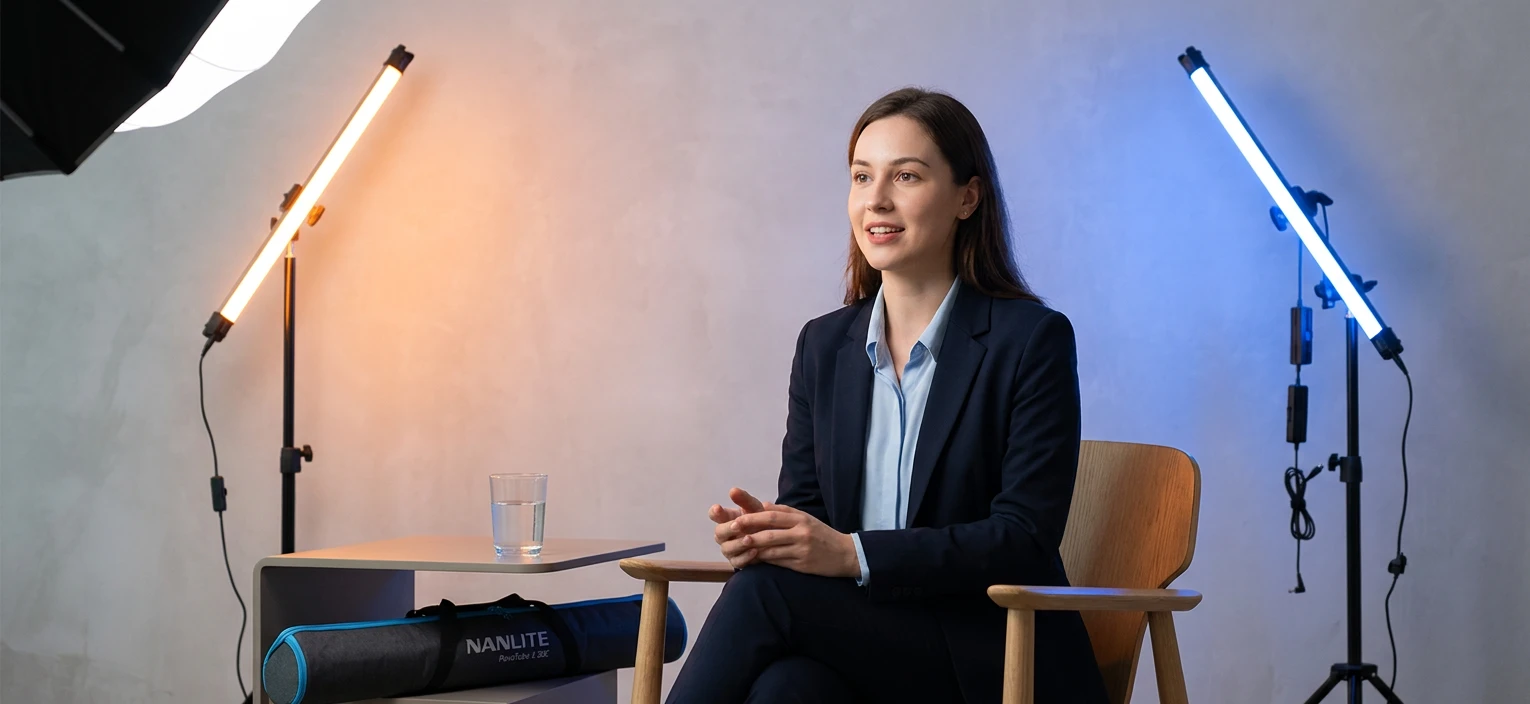 Orange blue interview lighting