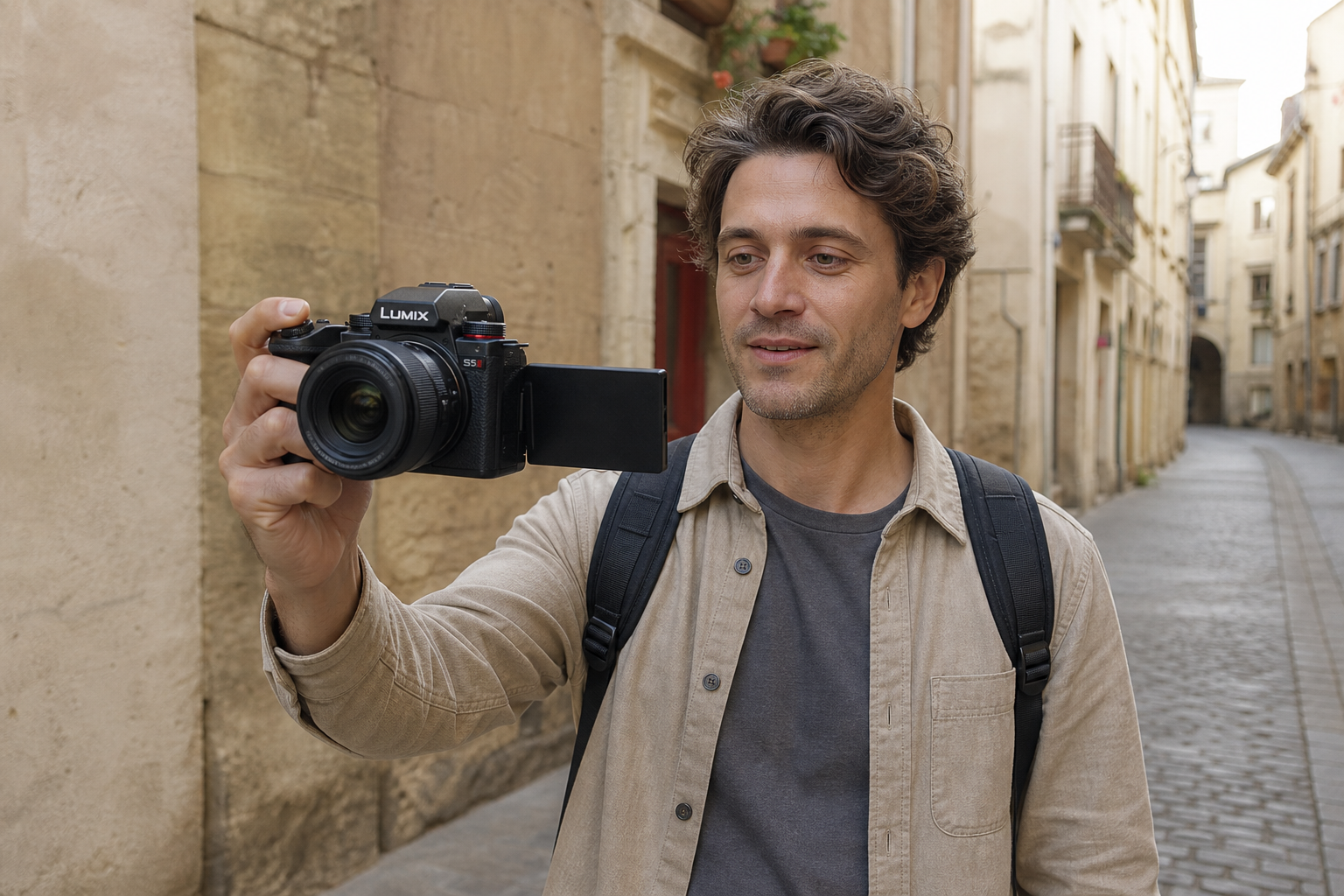 Mirrorless camera in use