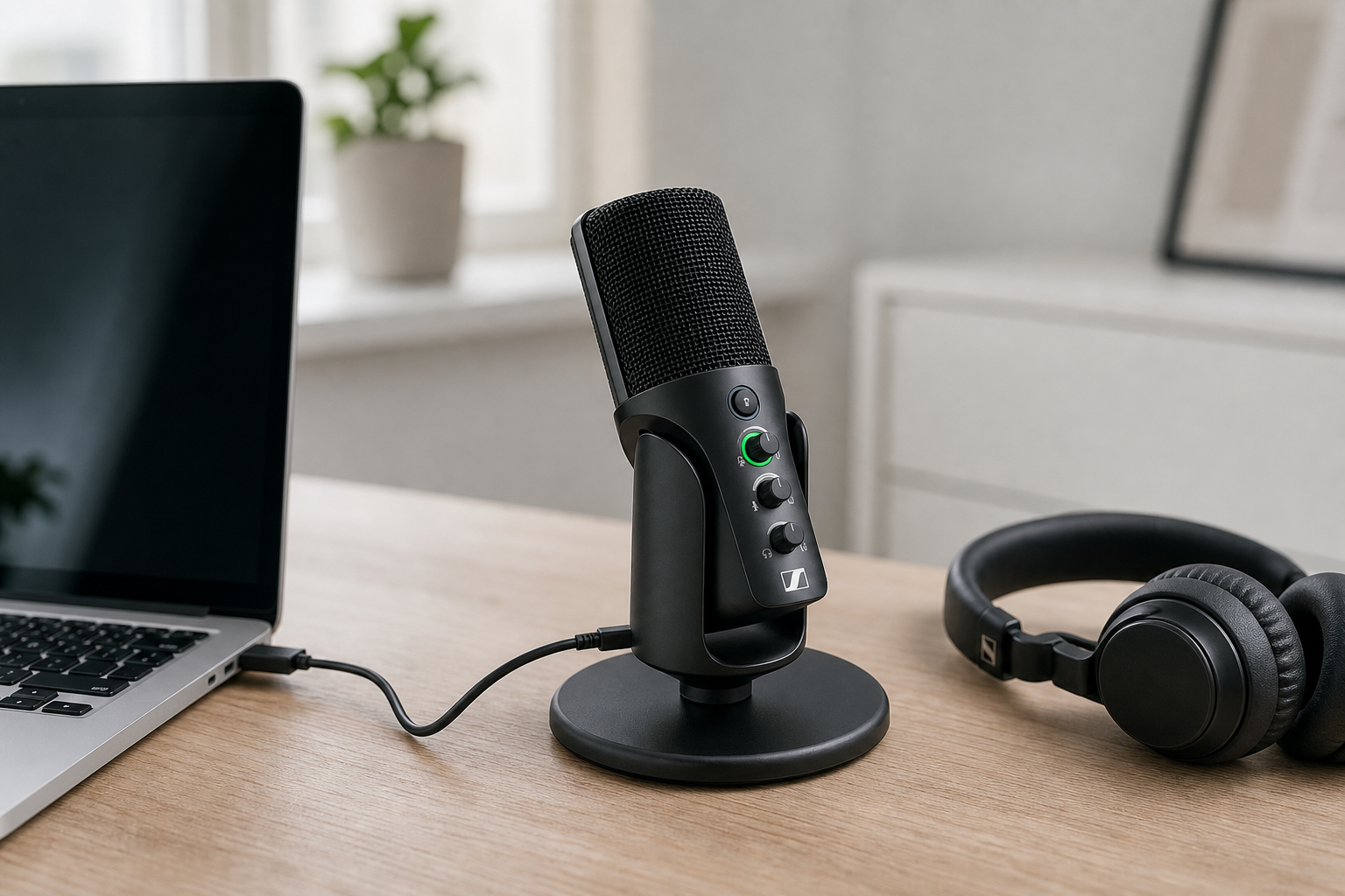 USB microphone desk setup