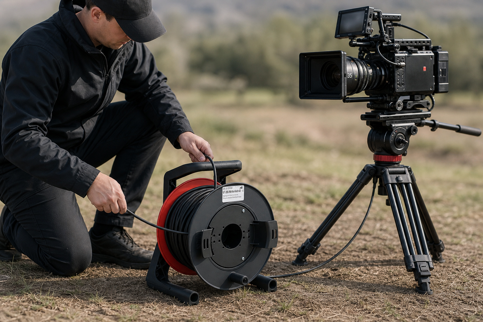 Cable drum on set