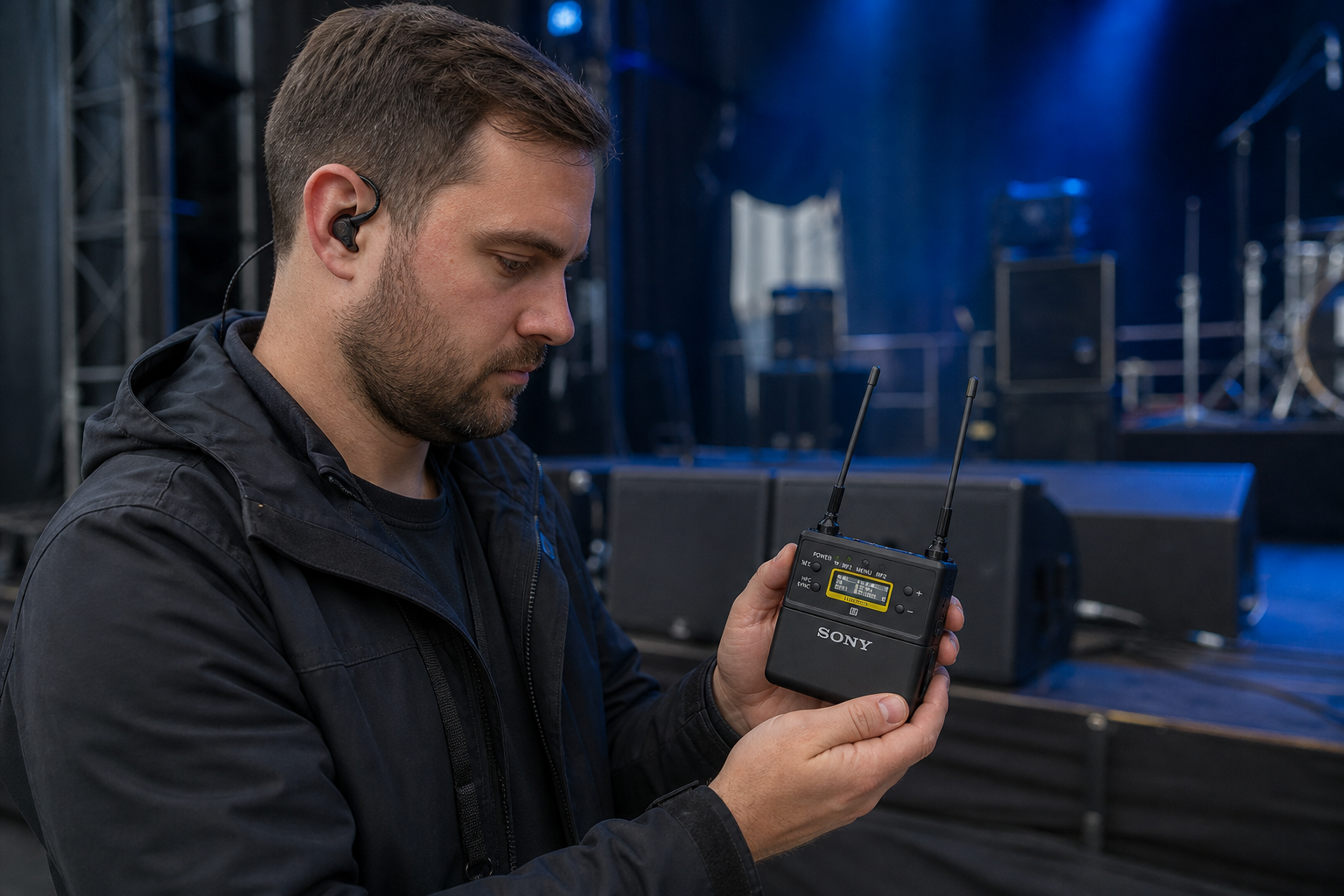 Technician scanning RF spectrum