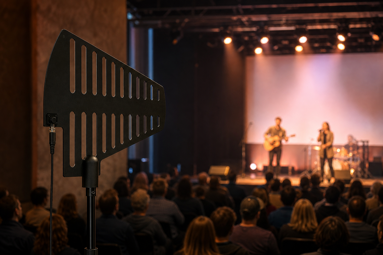 Elevated antenna facing stage