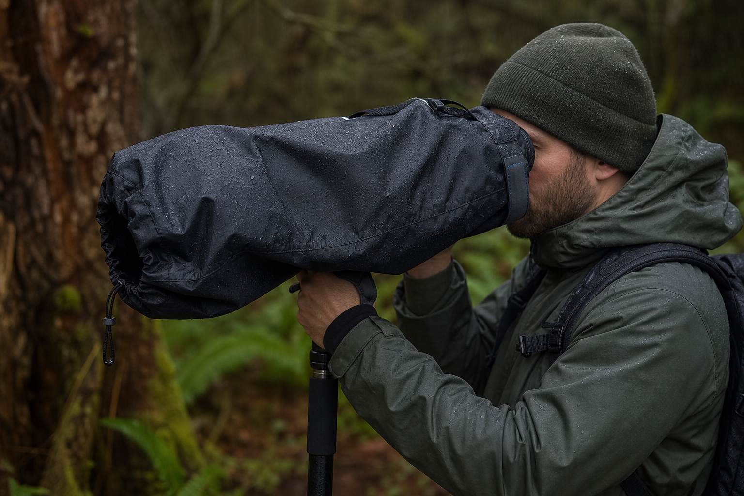 Telephoto rig in rain