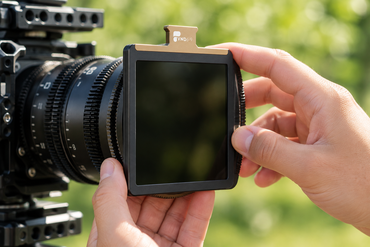 Square VND filter in front of cinema lens