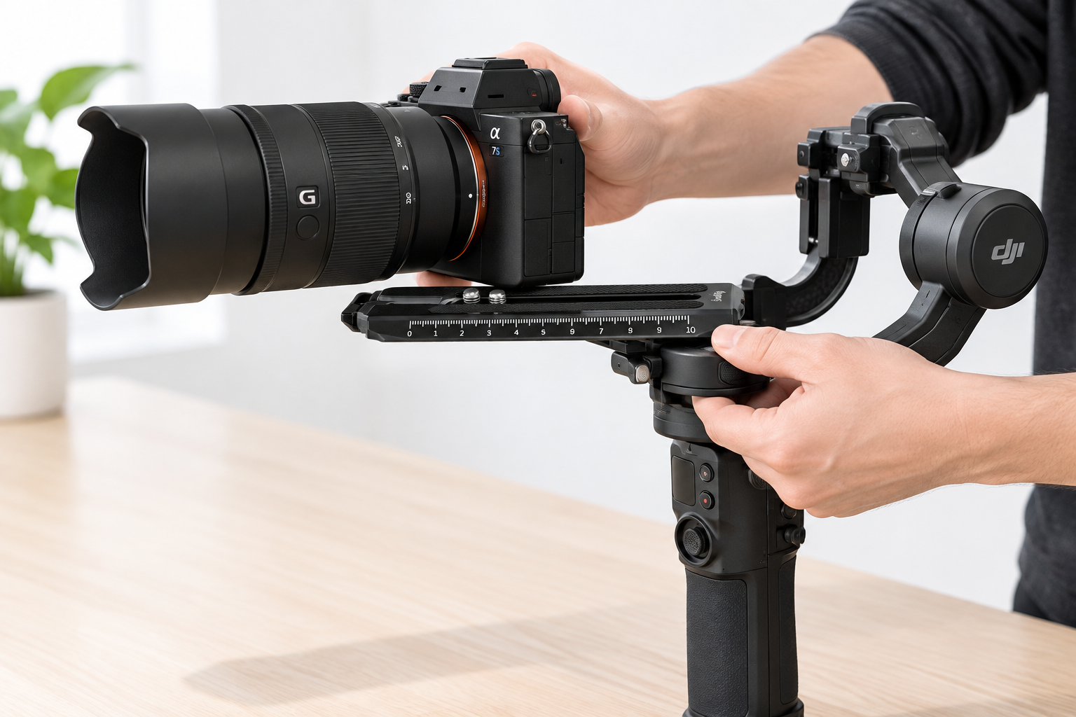 Camera on extended gimbal plate
