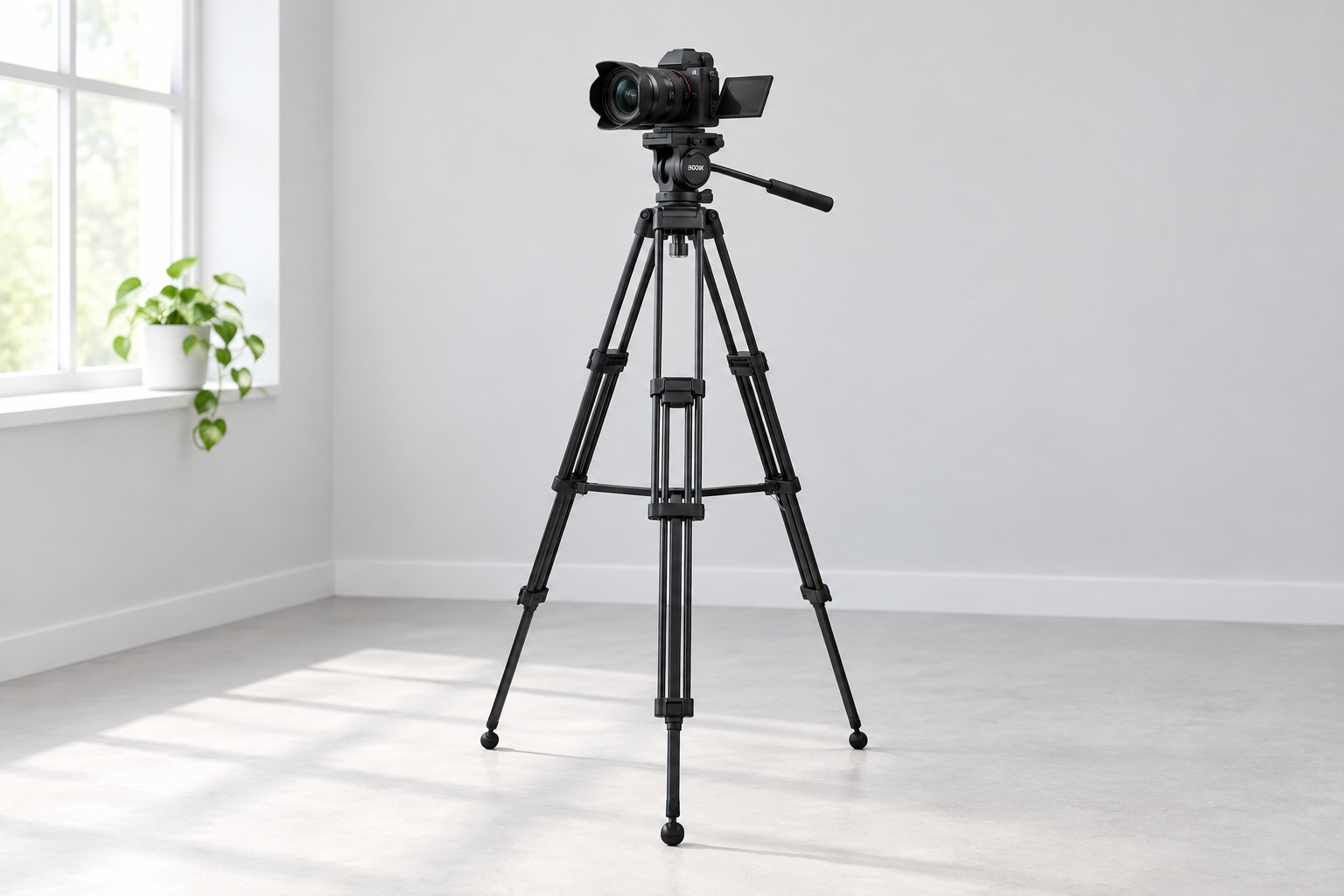 Compact video tripod with fluid head