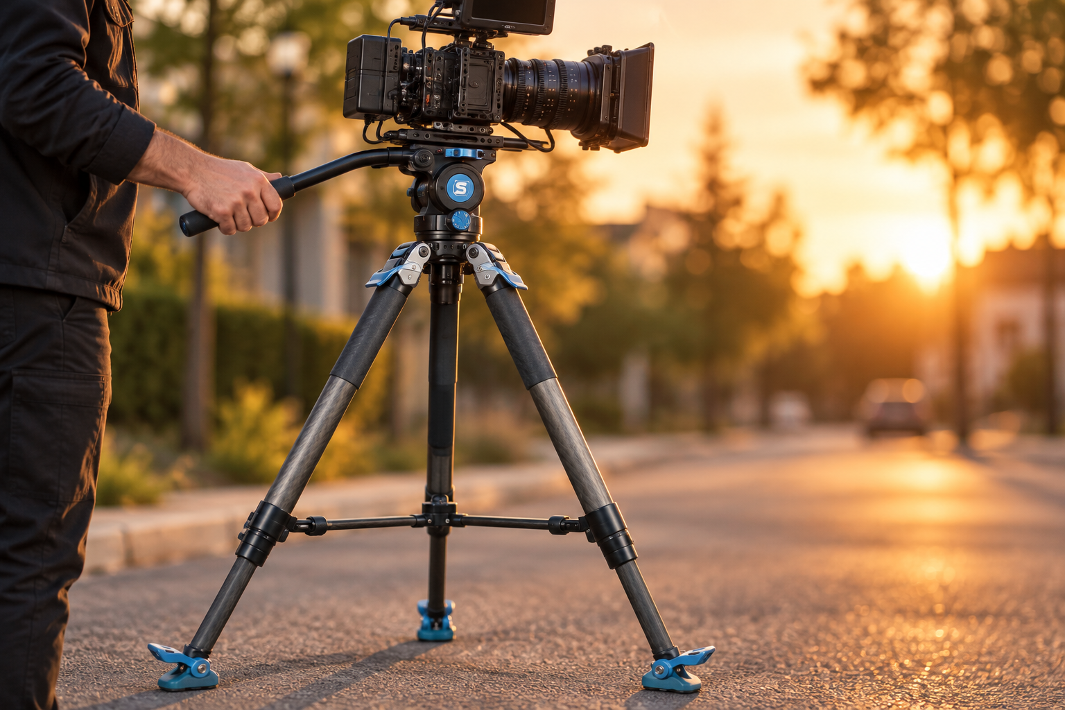 Fluid head tripod on location