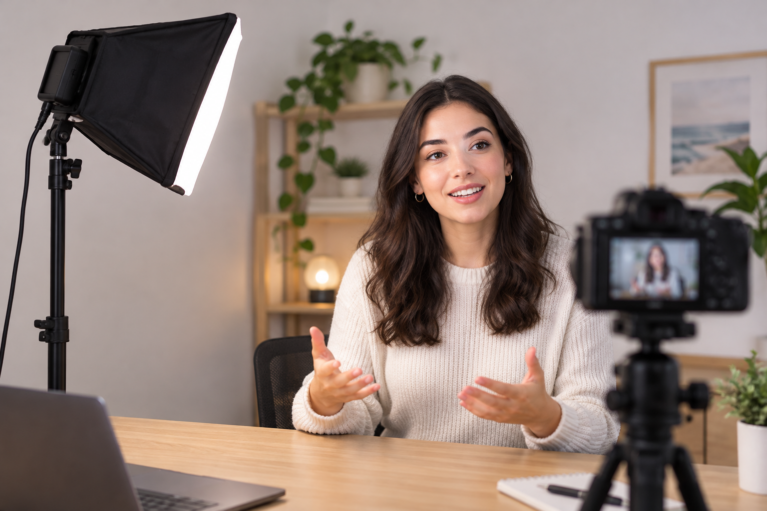 Videolooja filmimas softboxiga varustatud LED-paneeliga