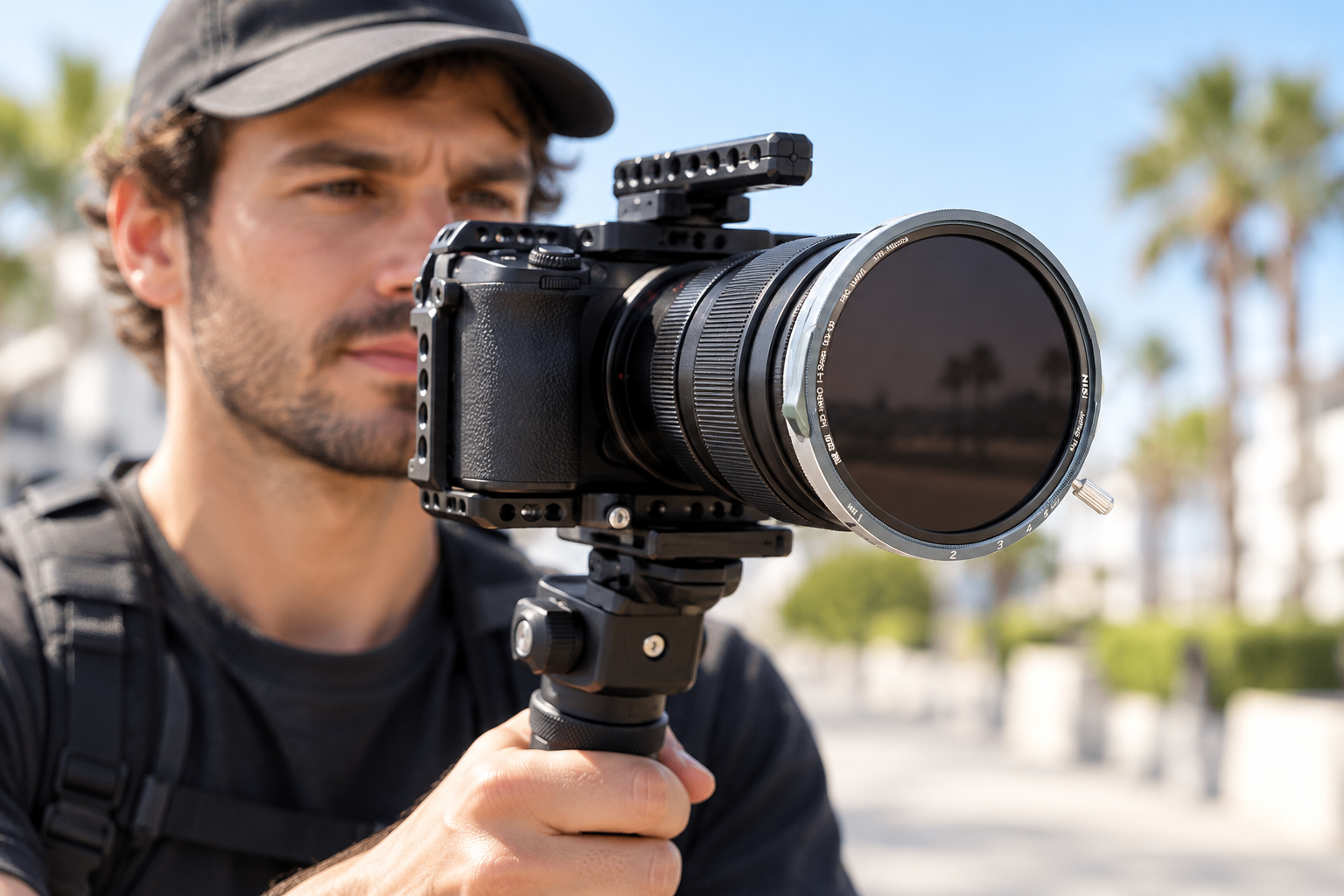 Videographer with variable ND filter