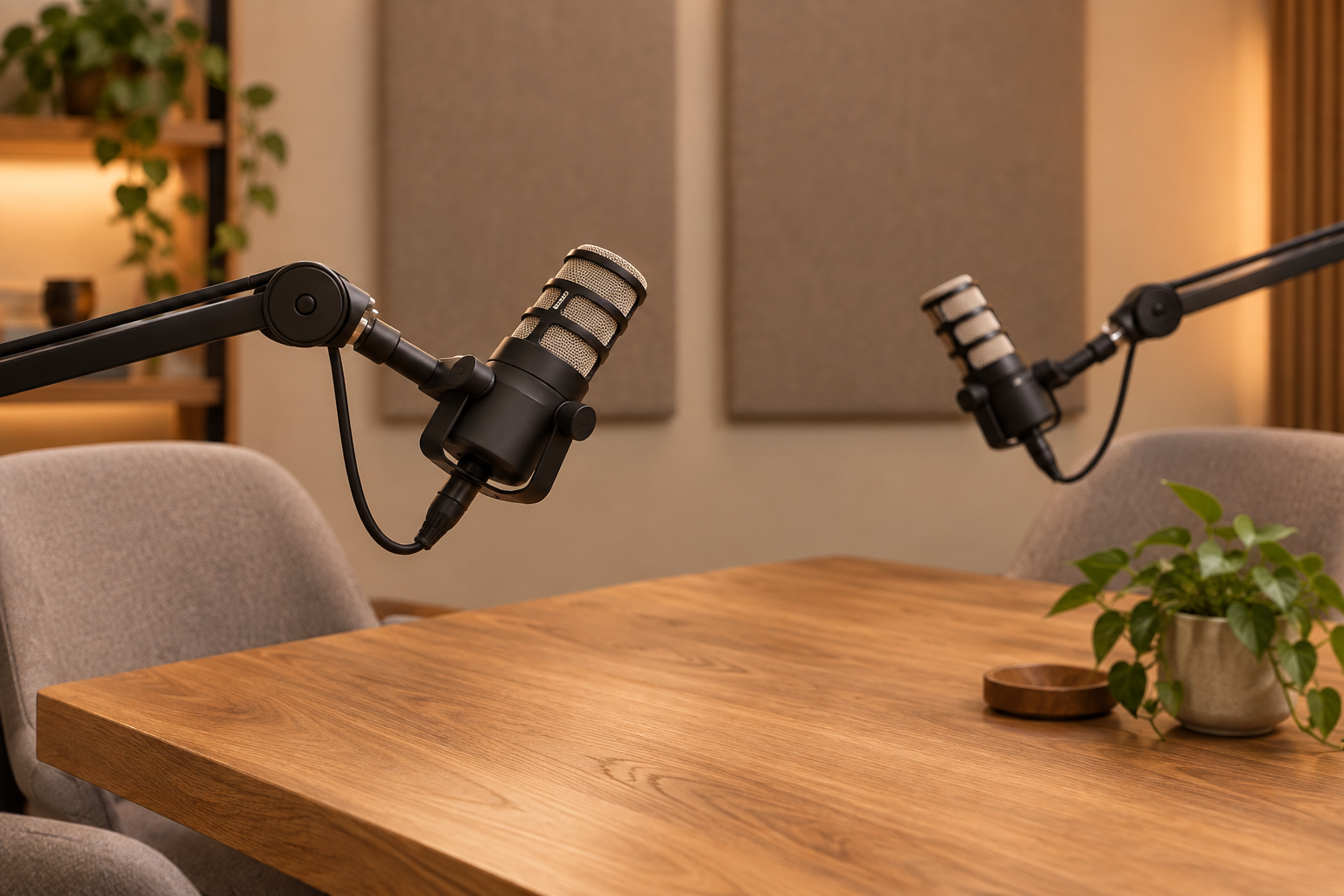 Kaks podcasti mikrofoni mikrofonivartel