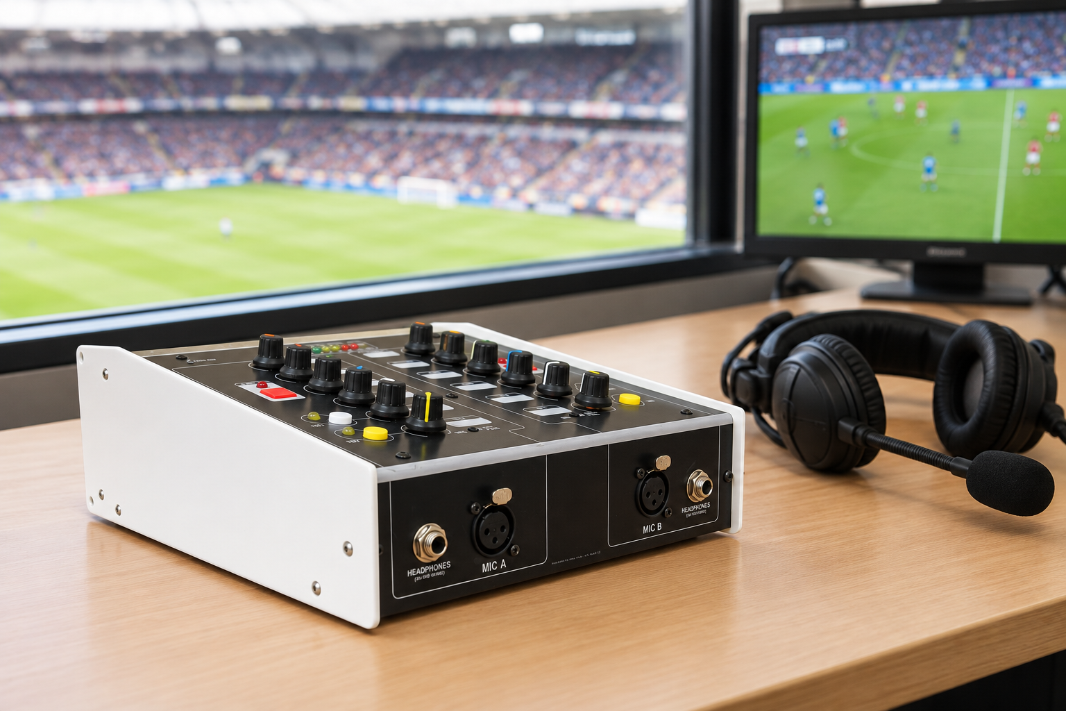 Commentary unit on stadium desk