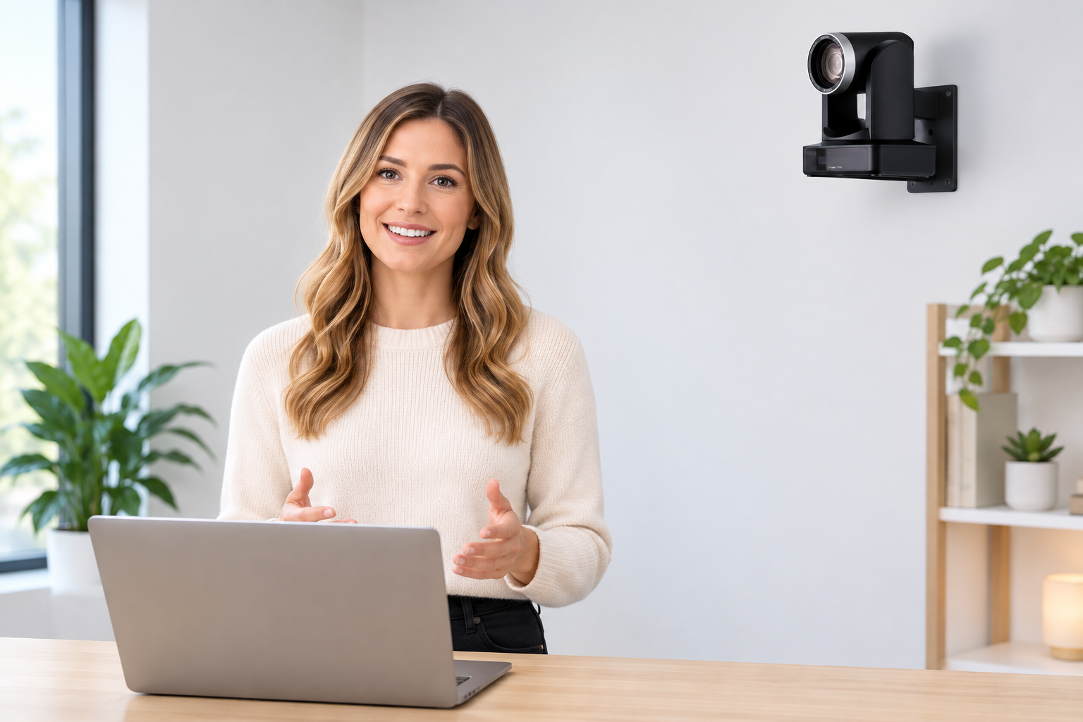 PTZ camera on wall bracket