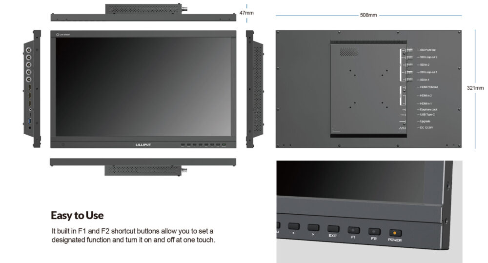 21.5" LILLIPUT PVM220S live stream quad split multiview monitor