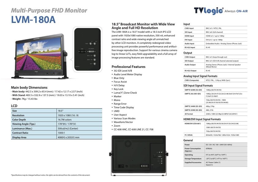 18.5" TVLOGIC LVM-180A FHD stuudio monitor