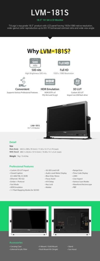 18.5" TVLOGIC LVM-181S FHD stuudio monitor