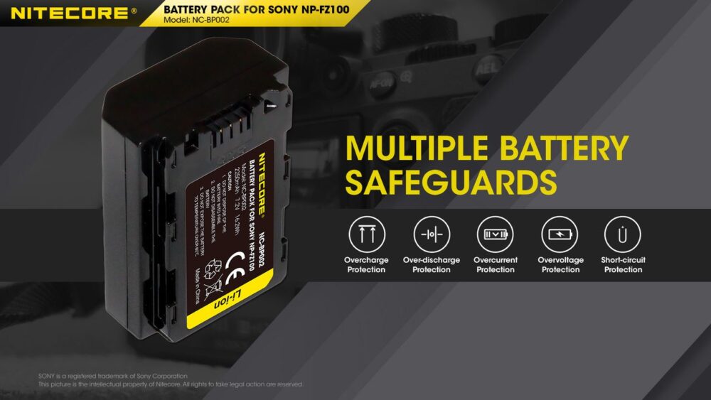 NITECORE NC-BP002 camera battery for Sony NP-FZ100, 2250mAh
