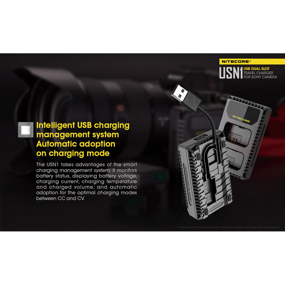 NITECORE USN1 dual slot digital USB charger for SONY NP-FW50 batteries