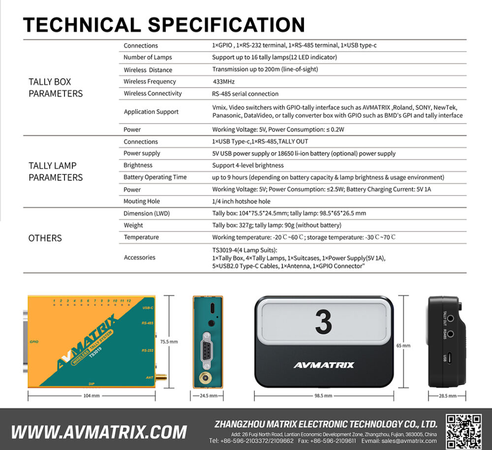 AVMATRIX TS3019 wireless multi-camera tally system