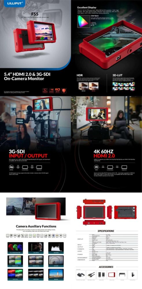 5.4" LILLIPUT FS5 HDMI/3G-SDI full HD monitor