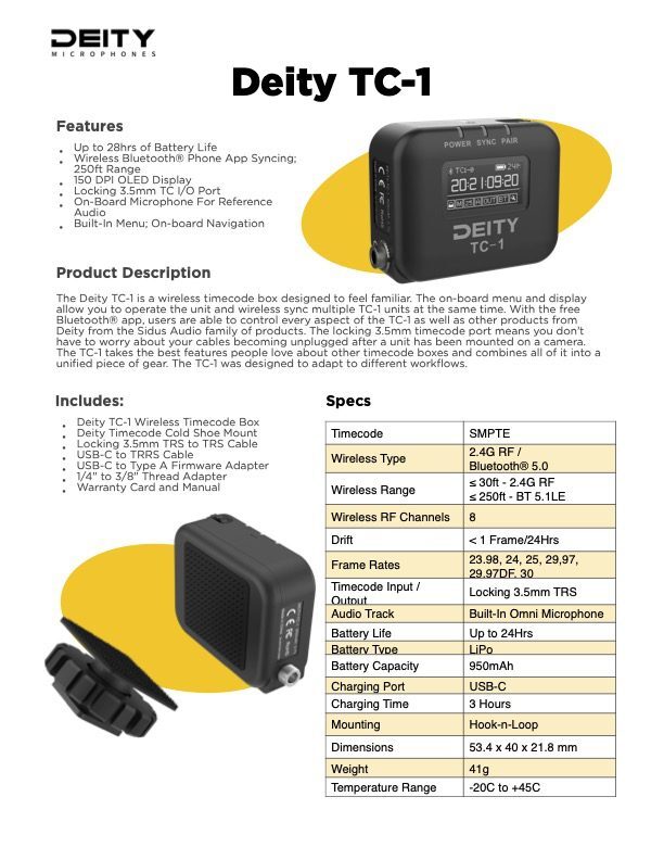 DEITY TC-1 Wireless Timecode Box