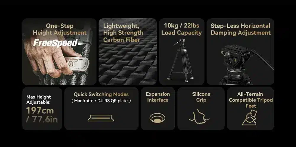 SMALLRIG 3989 Heavy-Duty Carbon Fiber Video Tripod Kit FreeBlazer