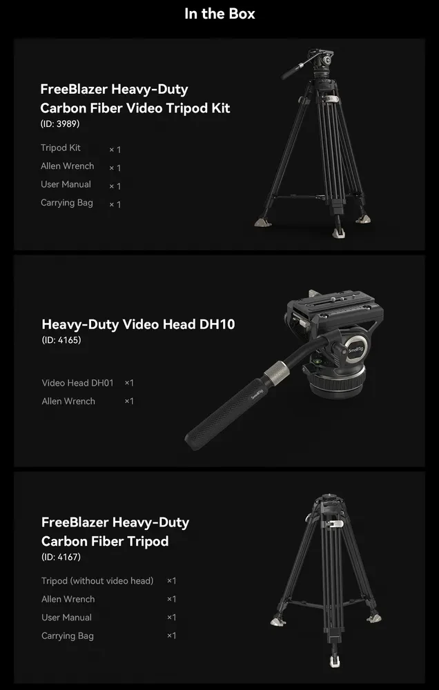 SMALLRIG 3989 Heavy-Duty Carbon Fiber Video Tripod Kit FreeBlazer