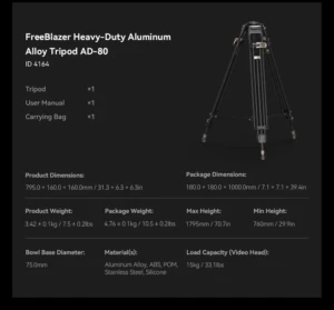 SMALLRIG 4163 Heavy-Duty Aluminium Video Tripod Kit FreeBlazer AD-80