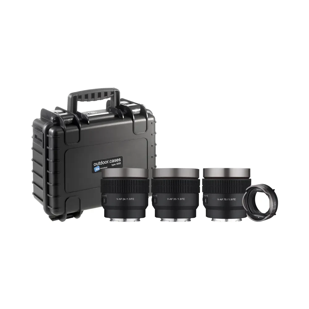 SAMYANG V-AF lens kit with MF adapter and hardcase
